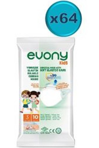 Evony Tek Kullanımlık 3 Katlı Lastikli Telli 640'lı Çocuk Cerrahi Maske Beyaz
