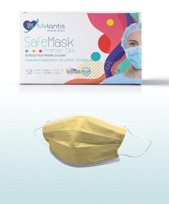 Melantis Medikal Tek Kullanımlık 3 Katlı Lastikli Telli 50'li Yetişkin Ultrasonik Cerrahi Maske Bej