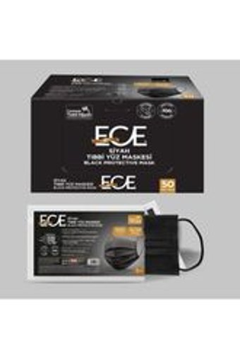Ece Tek Kullanımlık 3 Katlı Lastikli Telli 50'li Yetişkin Ultrasonik Maske Siyah