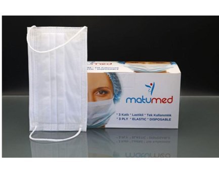 Matumed Tek Kullanımlık 3 Katlı Lastikli Telli 150'li Yetişkin Ultrasonik Maske Beyaz