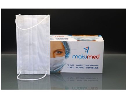 Matumed Tek Kullanımlık 3 Katlı Lastikli Telli 150'li Yetişkin Ultrasonik Maske Beyaz