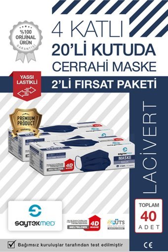 Saytekmed Tek Kullanımlık 3 Katlı Lastikli Telli 100'lü Yetişkin Ultrasonik Maske Yeşil