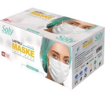 Soly Care Tek Kullanımlık 3 Katlı Lastikli Telli 150'li Yetişkin Ultrasonik Maske