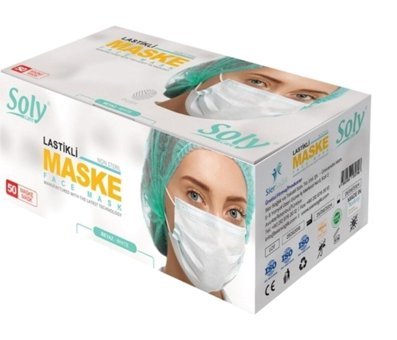 Soly Care Tek Kullanımlık 3 Katlı Lastikli Telli 150'li Yetişkin Ultrasonik Maske
