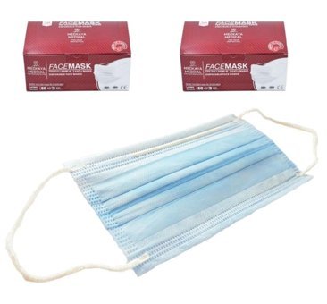 Medkaya Tek Kullanımlık 3 Katlı Lastikli Telli 100'lü Yetişkin Ultrasonik Maske