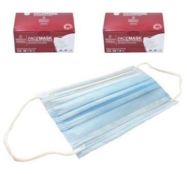 Medkaya Tek Kullanımlık 3 Katlı Lastikli Telli 100'lü Yetişkin Ultrasonik Maske