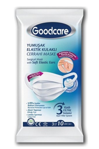 Goodcare Tek Kullanımlık 3 Katlı Lastikli Telli 480'li Yetişkin Ultrasonik Maske Beyaz