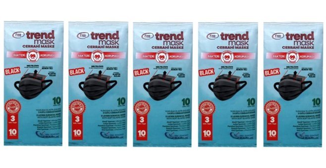 Trendmask Tek Kullanımlık 3 Katlı Lastikli Telli 100'lü Yetişkin Ultrasonik Maske Mavi