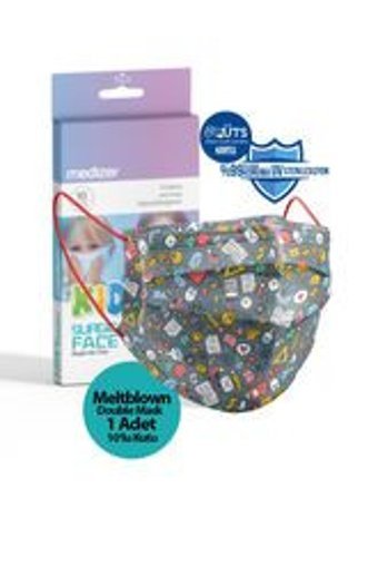 Medizer Tek Kullanımlık 3 Katlı Lastikli Telli 10'lu Çocuk Ultrasonik Maske Gri