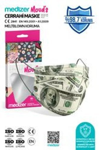 Medizer Tek Kullanımlık 3 Katlı Lastikli Telli 30'lu Yetişkin Ultrasonik Cerrahi Maske Çok Renkli