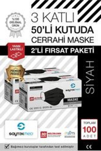Saytekmed Tek Kullanımlık Lastikli Telli 10'lu Yetişkin Maske Siyah