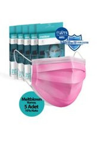 Medizer Tek Kullanımlık 3 Katlı Lastikli Telli 50'li Yetişkin Ultrasonik Cerrahi Maske Pembe