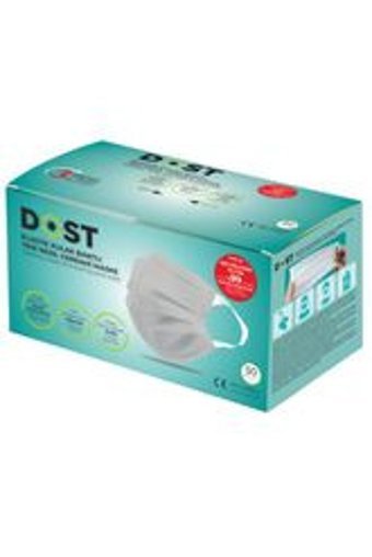 Dost Tek Kullanımlık 3 Katlı Lastikli Telli 50'li Yetişkin Ultrasonik Cerrahi Maske Gri