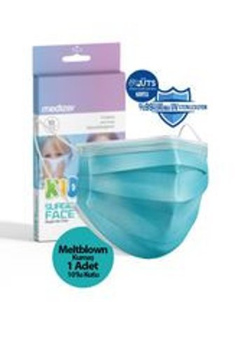 Medizer Tek Kullanımlık 3 Katlı Lastikli Telli 10'lu Çocuk Ultrasonik Cerrahi Maske Mavi