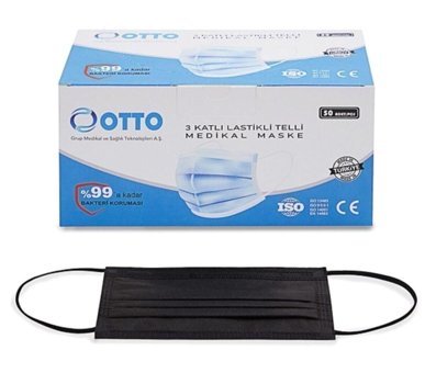 Otto Tek Kullanımlık 3 Katlı Lastikli Telli 50'li Yetişkin Ultrasonik Maske Mavi