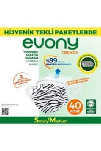 Evony Tek Kullanımlık 3 Katlı Lastikli Telli 40'lı Yetişkin Maske Beyaz