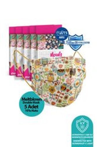 Medizer Tek Kullanımlık 3 Katlı Lastikli Telli 50'li Çocuk Ultrasonik Cerrahi Maske Bej