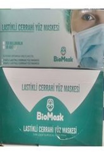 Biomask Tek Kullanımlık 3 Katlı Lastikli Telli 150'li Yetişkin Ultrasonik Cerrahi Maske Yeşil