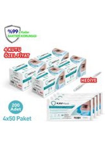 Kavmask Tek Kullanımlık 3 Katlı Lastikli Telli 200'lü Yetişkin Ultrasonik Maske
