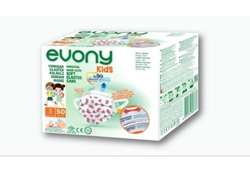 Evony Tek Kullanımlık 3 Katlı Lastikli Telli 50'li Çocuk Maske Lacivert