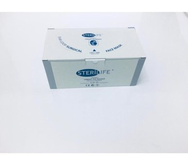 Sterilife Tek Kullanımlık 3 Katlı Lastikli Telli 100'lü Yetişkin Cerrahi Maske Mavi