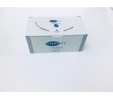 Sterilife Tek Kullanımlık 3 Katlı Lastikli Telli 100'lü Yetişkin Cerrahi Maske Mavi