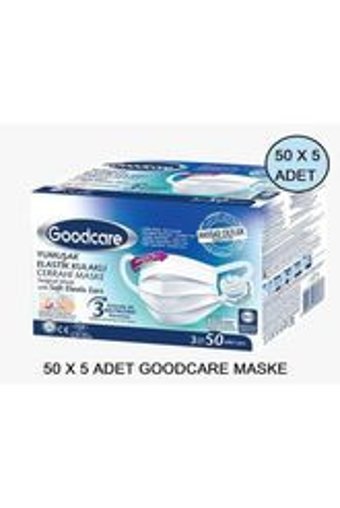 Goodcare Tek Kullanımlık 3 Katlı Lastikli Telli 50'li Yetişkin Ultrasonik Cerrahi Maske Beyaz