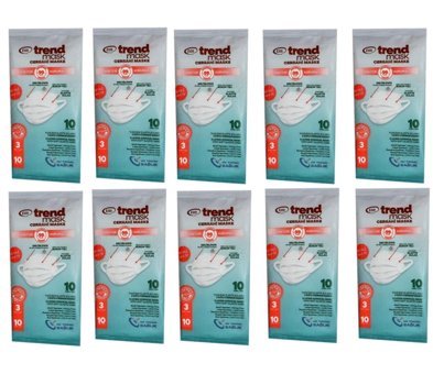 Trendmask Tek Kullanımlık 3 Katlı Lastikli Telli 50'li Yetişkin Ultrasonik Maske Beyaz