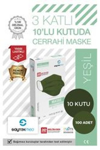 Saytekmed Tek Kullanımlık 3 Katlı Lastikli Telli 100'lü Yetişkin Cerrahi Maske Beyaz