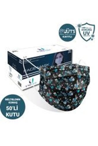 Unomed Tek Kullanımlık 3 Katlı Lastikli Telli 30'lu Yetişkin Ultrasonik Cerrahi Maske Siyah