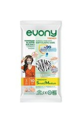 Evony Tek Kullanımlık 3 Katlı Lastikli Telli 160'lı Yetişkin Cerrahi Maske Beyaz
