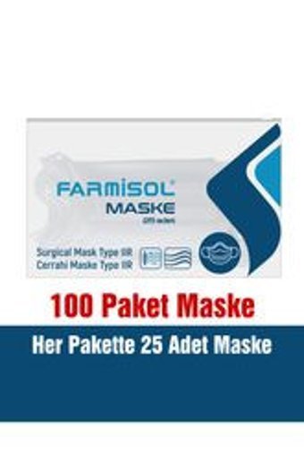 Farmisol Tek Kullanımlık 3 Katlı Lastikli Telli 250'li Yetişkin Maske Beyaz