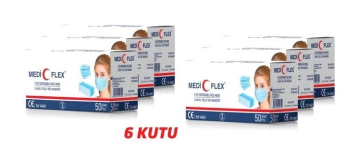 Mediflex Tek Kullanımlık 3 Katlı Lastikli Telli 300'lü Yetişkin Cerrahi Maske