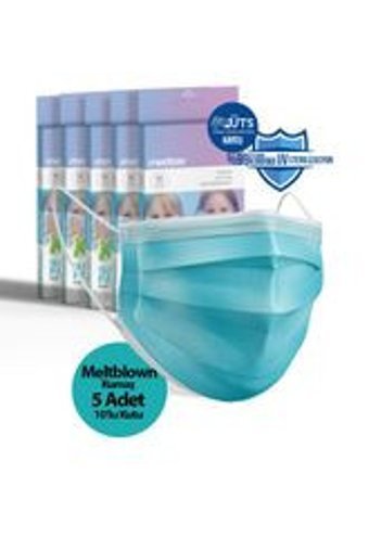 Medizer Tek Kullanımlık 3 Katlı Lastikli Telli 50'li Çocuk Ultrasonik Cerrahi Maske Turkuaz
