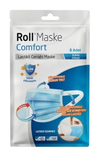 Kurtsan Medikal Tek Kullanımlık 3 Katlı Lastikli Telli 50'li Yetişkin Cerrahi Maske