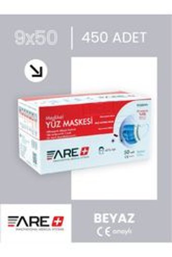Are Tek Kullanımlık 3 Katlı Lastikli Telli 450'li Yetişkin Ultrasonik Cerrahi Maske