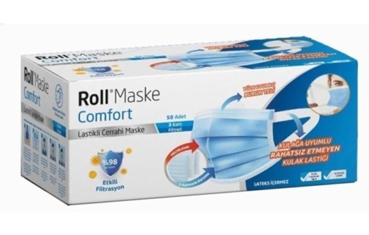 Roll Tek Kullanımlık 3 Katlı Lastikli Telli 10'lu Çocuk Maske Mavi