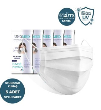 Unomed Tek Kullanımlık 3 Katlı Lastikli Telli 100'lü Yetişkin Ultrasonik Cerrahi Maske Lacivert