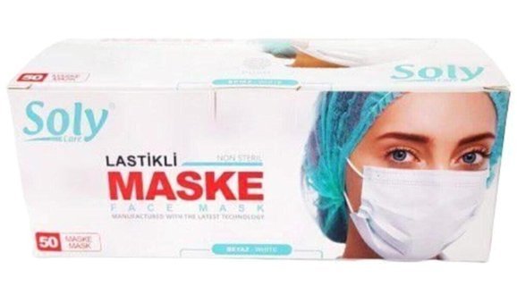 Soly Care Tek Kullanımlık 3 Katlı Lastikli Telli 300'lü Yetişkin Ultrasonik Maske