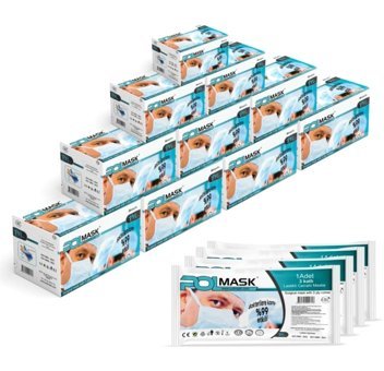 Polmask Tek Kullanımlık 3 Katlı Lastikli Telli 100'lü Yetişkin Ultrasonik Maske Beyaz