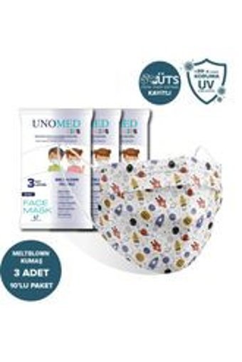 Unomed Tek Kullanımlık 3 Katlı Lastikli Telli 100'lü Çocuk Ultrasonik Cerrahi Maske Mavi