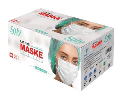 Soly Care Tek Kullanımlık 3 Katlı Lastikli Telli 400'lü Yetişkin Cerrahi Maske Beyaz