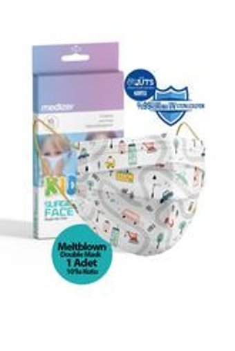 Medizer Tek Kullanımlık 3 Katlı Lastikli Telli 10'lu Çocuk Ultrasonik Cerrahi Maske Beyaz