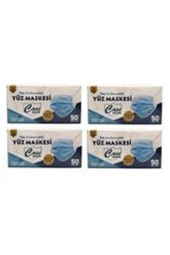 Case Mask Tek Kullanımlık 3 Katlı Lastikli Telli 200'lü Yetişkin Cerrahi Maske Mavi