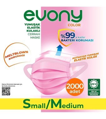 Evony Tek Kullanımlık 3 Katlı Lastikli Telli 2000'li Yetişkin Maske Pembe