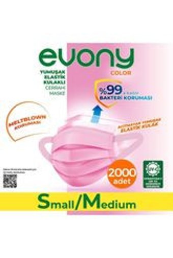 Evony Tek Kullanımlık 3 Katlı Lastikli Telli 2000'li Yetişkin Maske Pembe