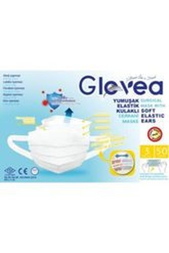 Glovea Tek Kullanımlık 3 Katlı Lastikli Telli 50'li Yetişkin Maske Beyaz