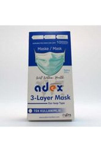 Adex Tek Kullanımlık 3 Katlı Lastikli Telli 10'lu Yetişkin Maske Gri