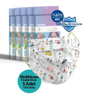 Medizer Tek Kullanımlık 3 Katlı Lastikli Telli 50'li Çocuk Ultrasonik Cerrahi Maske Beyaz
