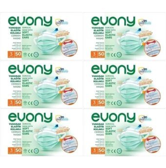 Evony Tek Kullanımlık 3 Katlı Lastikli Telli 300'lü Yetişkin Cerrahi Maske Beyaz